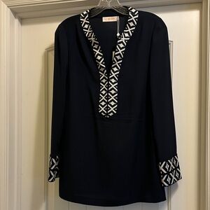 Tory Burch Black Tunic with White Geometric Trim Brand New